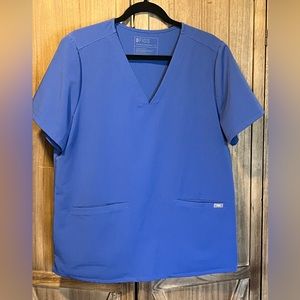 XL denim blue 3 pocket scrub top.